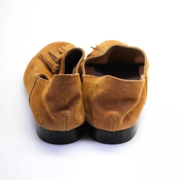 ZARA 100% Suede Leather Tan Moccasin Tassels Loafers Size 8 - Picture 9 of 12